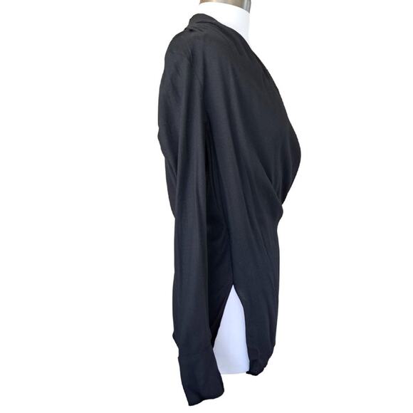 Helmut Lang Morse Long-Sleeve Draped Top in Black Crepe Tunic V-neck - Picture 6 of 15